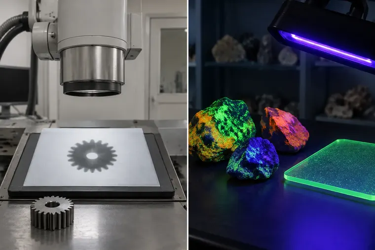 Gegenüberstellung: links Röntgenstrahl, rechts Ultraviolettstrahl