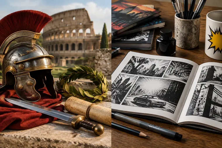 Gegenüberstellung: links Roman, rechts Graphic Novel