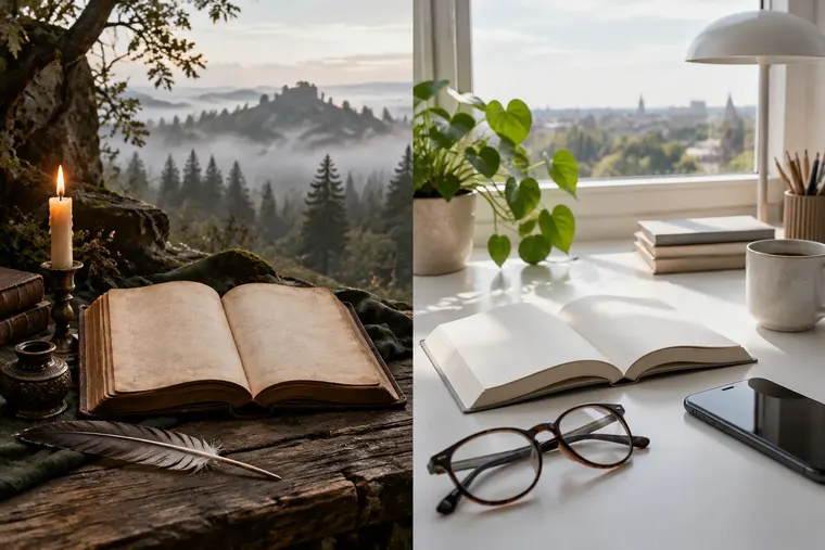 Gegenüberstellung: links Romantik, rechts Gegenwart