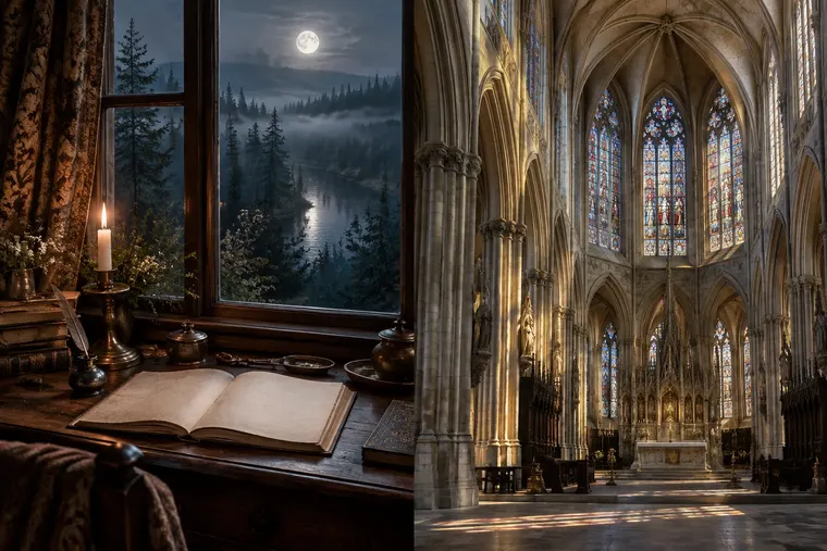 Gegenüberstellung: links Romantik, rechts Gotik