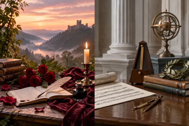 Gegenüberstellung: links Romantik, rechts Klassik