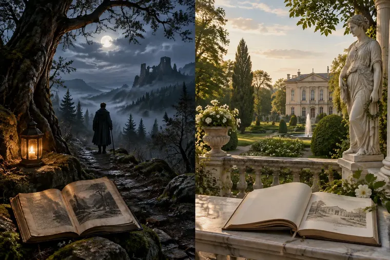 Gegenüberstellung: links Romantik, rechts Weimarer Klassik