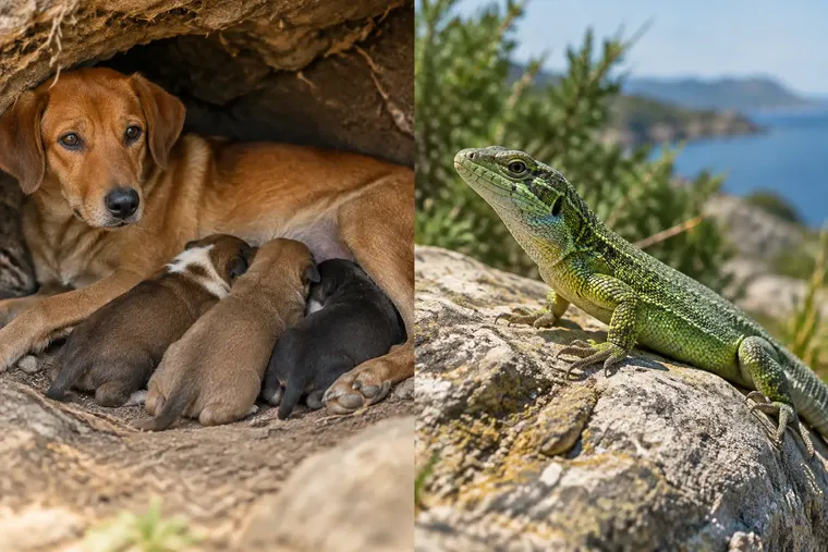 Gegenüberstellung: links Säugetier, rechts Reptil