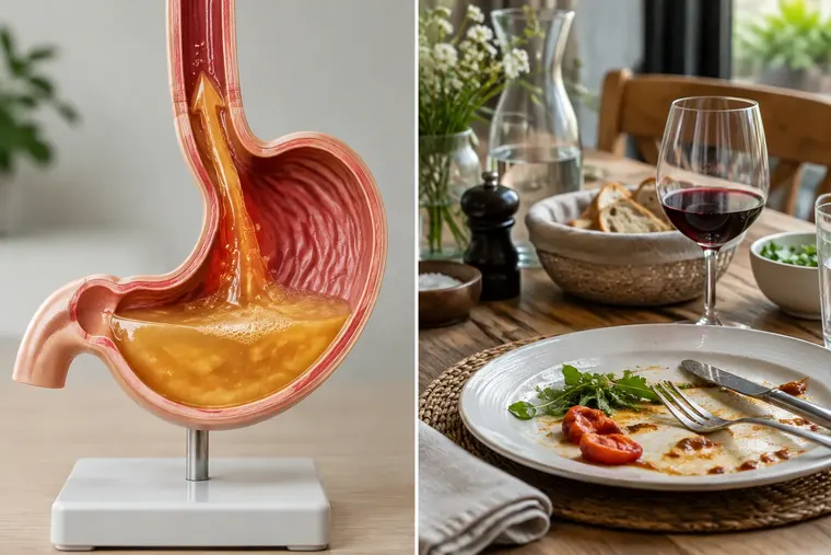 Gegenüberstellung: links Säurereflux, rechts Sodbrennen