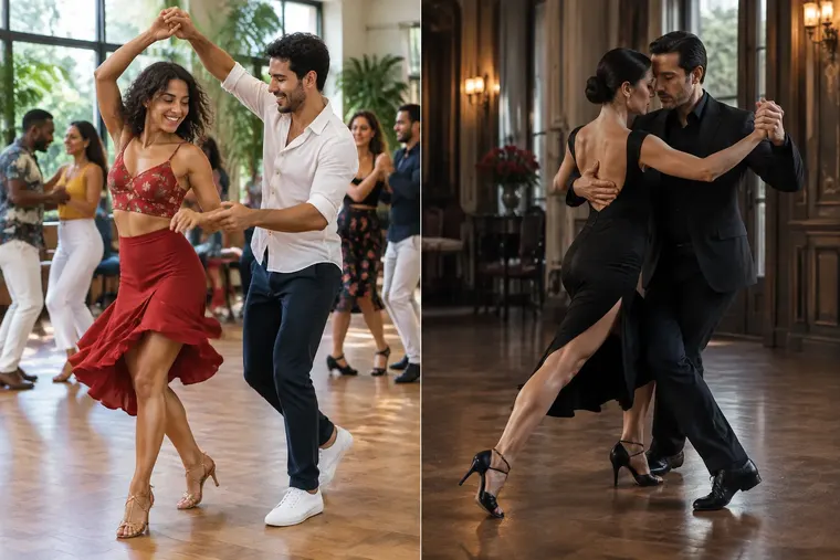 Gegenüberstellung: links Salsa, rechts Tango