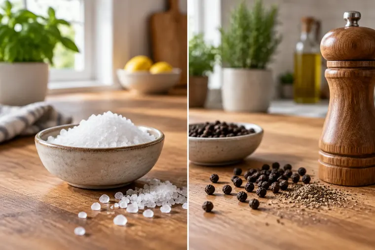 Gegenüberstellung: links Salz, rechts Pfeffer