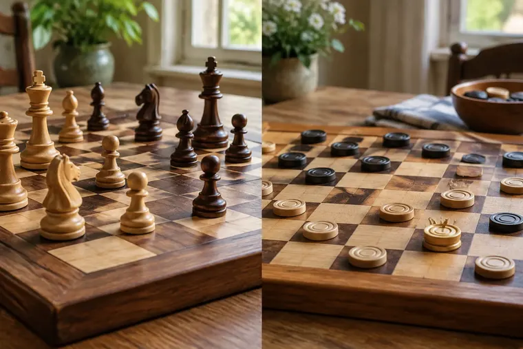 Gegenüberstellung: links Schach, rechts Dame