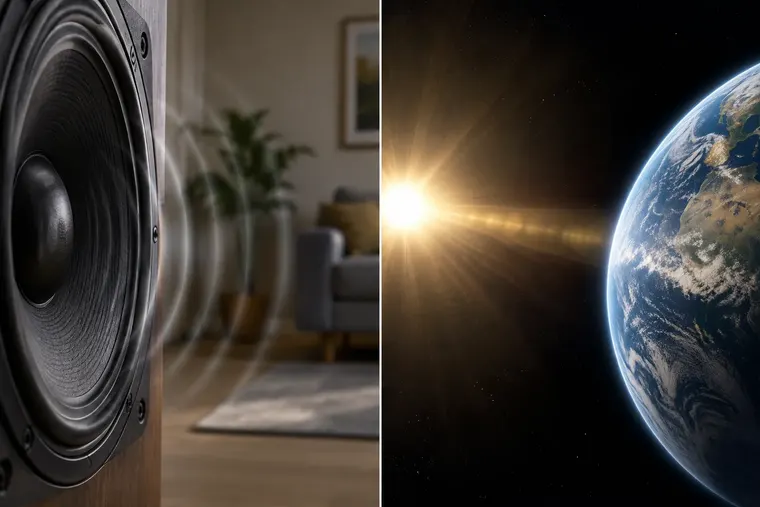Gegenüberstellung: links Schallgeschwindigkeit, rechts Lichtgeschwindigkeit