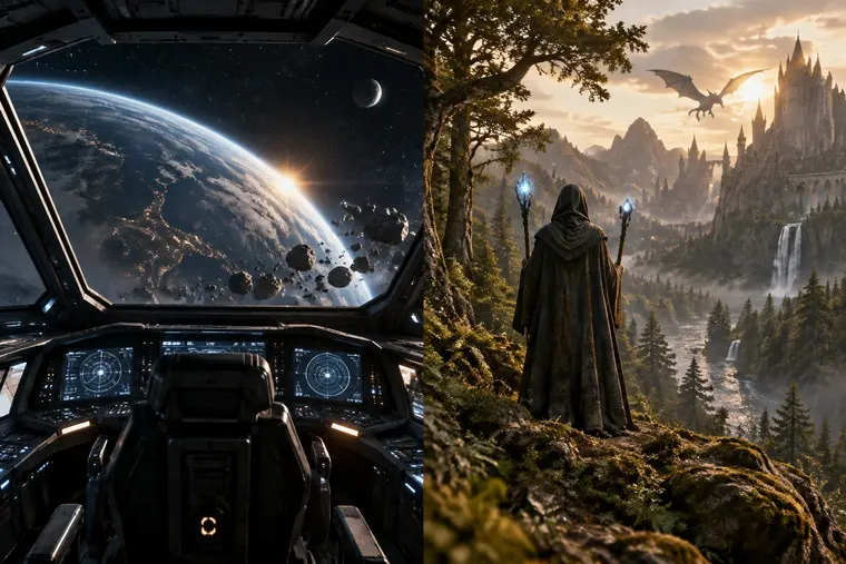 Gegenüberstellung: links Science-Fiction, rechts Fantasy