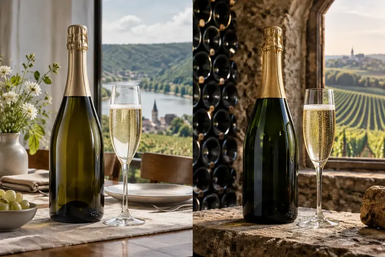 Gegenüberstellung: links Sekt, rechts Champagner