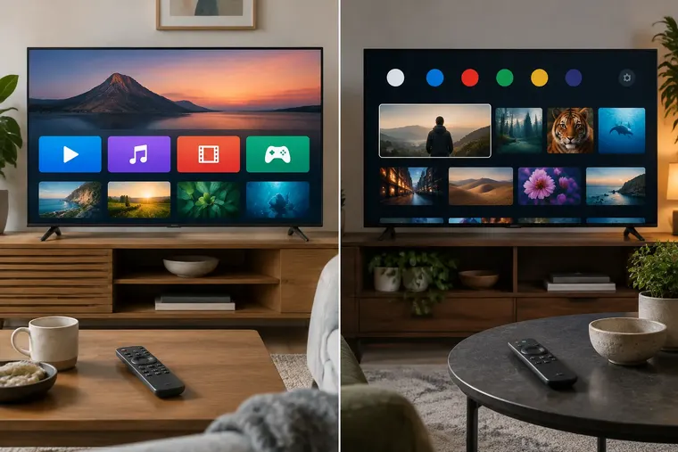 Gegenüberstellung: links Smart-TV, rechts Android-TV