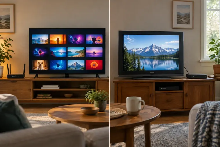 Gegenüberstellung: links Smart-TV, rechts regulärer Fernseher