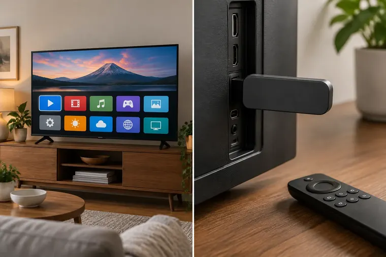 Gegenüberstellung: links Smart-TV, rechts Streaming-Stick