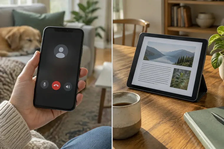 Gegenüberstellung: links Smartphone, rechts Tablet