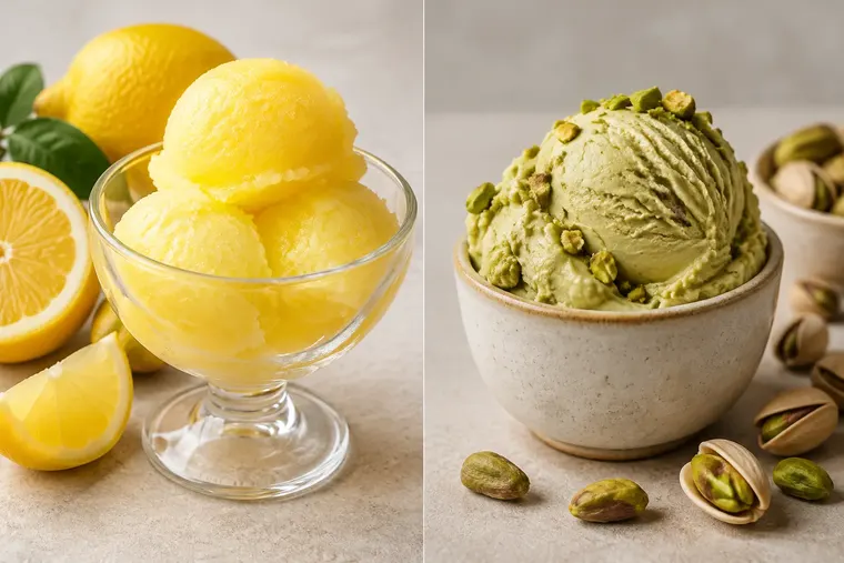 Gegenüberstellung: links Sorbet, rechts Gelato
