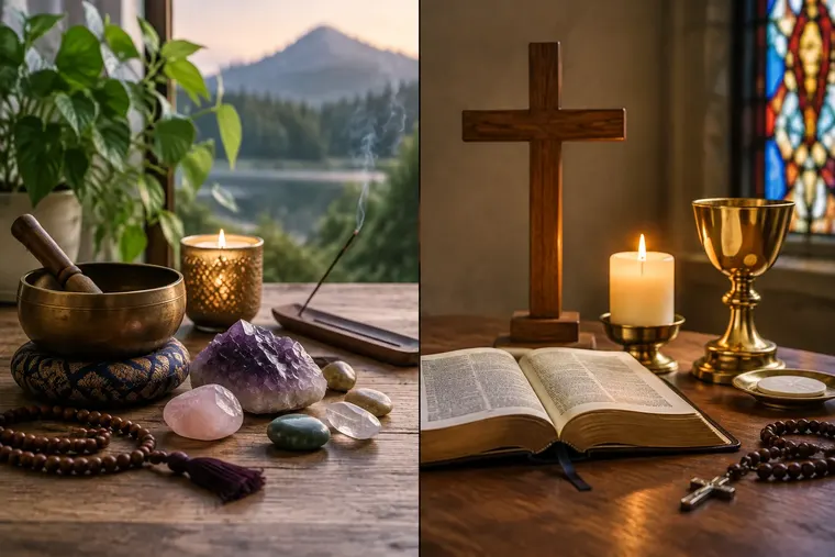 Gegenüberstellung: links spirituell, rechts gläubig