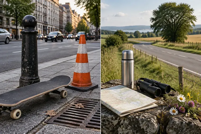 Gegenüberstellung: links Straße, rechts Strasse