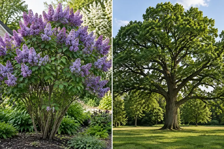 Gegenüberstellung: links Strauch, rechts Baum
