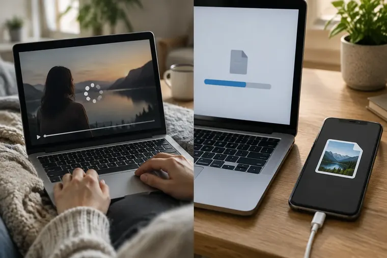 Gegenüberstellung: links Streaming, rechts Downloading