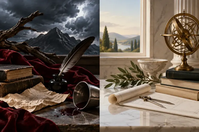 Gegenüberstellung: links Sturm und Drang, rechts Klassik