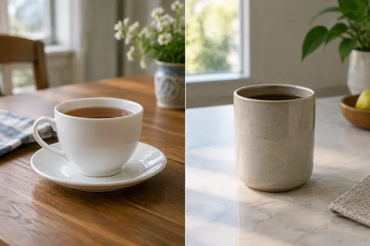 Gegenüberstellung: links Tasse, rechts Becher