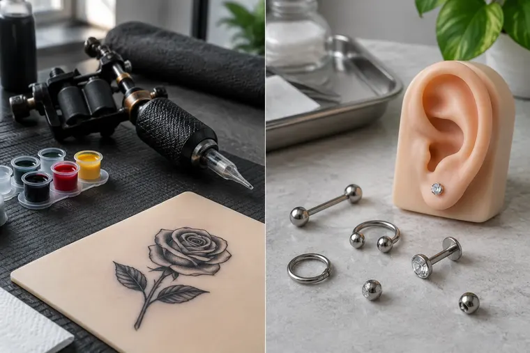 Gegenüberstellung: links Tattoo, rechts Piercing
