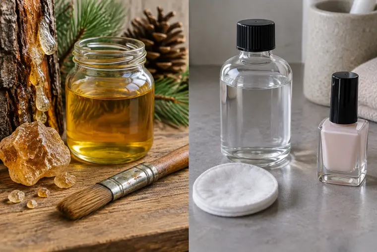 Gegenüberstellung: links Terpentin, rechts Aceton