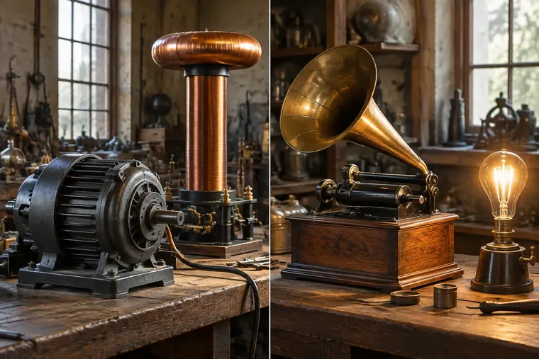 Gegenüberstellung: links Tesla, rechts Edison