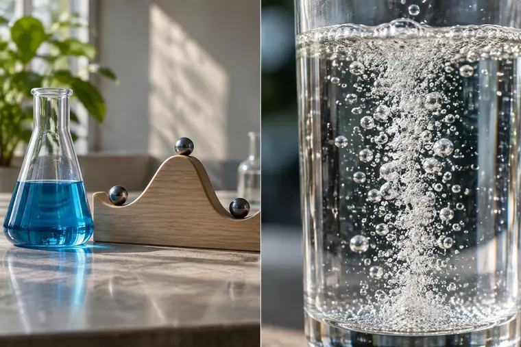 Gegenüberstellung: links Thermodynamik, rechts Kinetik