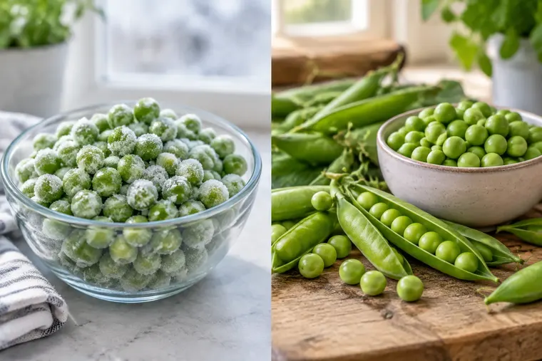 Gegenüberstellung: links Tiefkühlkost, rechts Frischkost