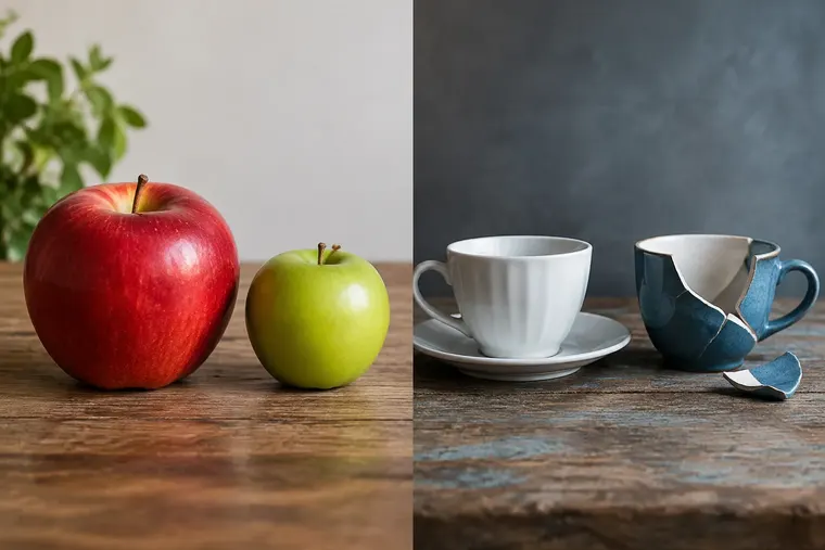 Gegenüberstellung: links Unterschied, rechts Diskrepanz