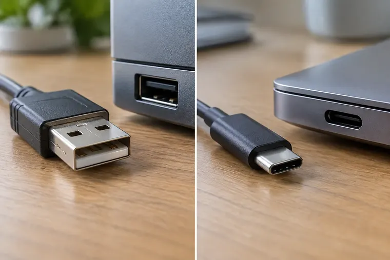 Gegenüberstellung: links USB-A, rechts USB-C