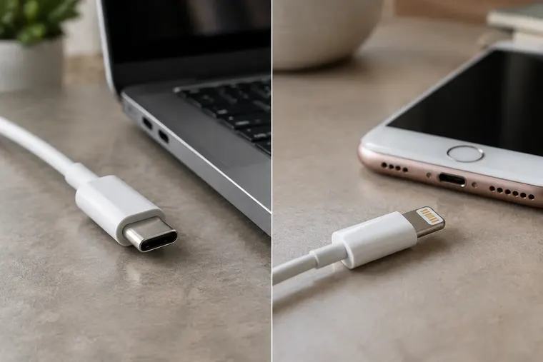 Gegenüberstellung: links USB-C, rechts Lightning