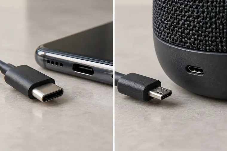 Gegenüberstellung: links USB-C, rechts Micro-USB