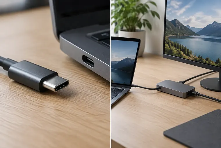 Gegenüberstellung: links USB-C, rechts Thunderbolt 3