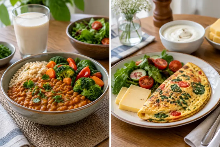 Gegenüberstellung: links vegan, rechts vegetarisch
