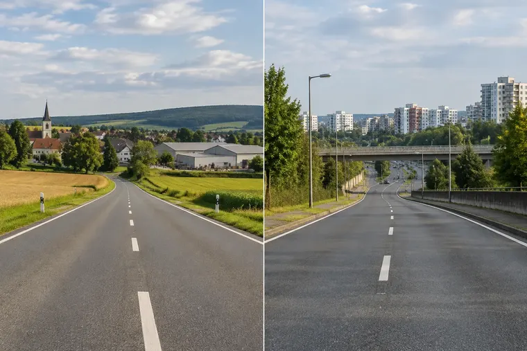 Gegenüberstellung: links Verbindungsstraße, rechts Hauptverbindungsstraße