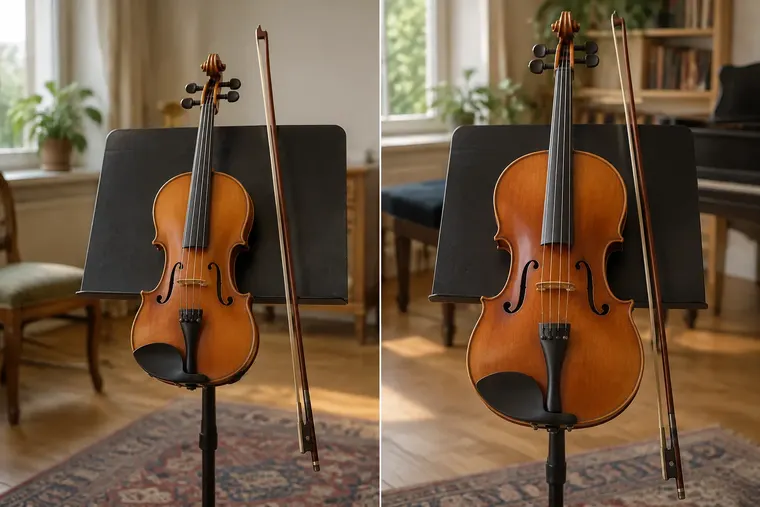 Gegenüberstellung: links Violine, rechts Viola