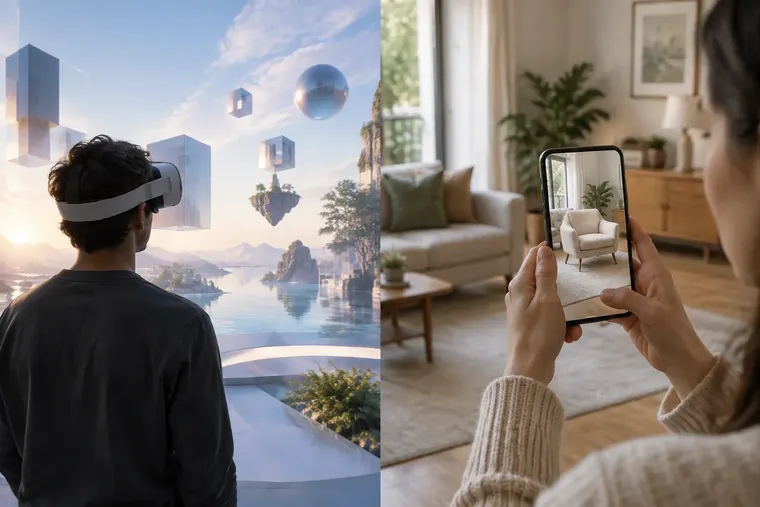 Gegenüberstellung: links Virtual Reality, rechts Augmented Reality
