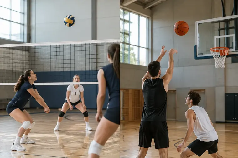 Gegenüberstellung: links Volleyball, rechts Basketball
