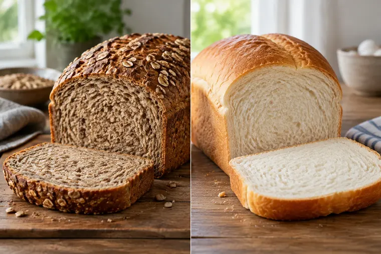 Gegenüberstellung: links Vollkornbrot, rechts Weißbrot