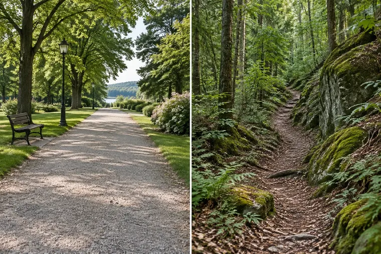 Gegenüberstellung: links Weg, rechts Pfad
