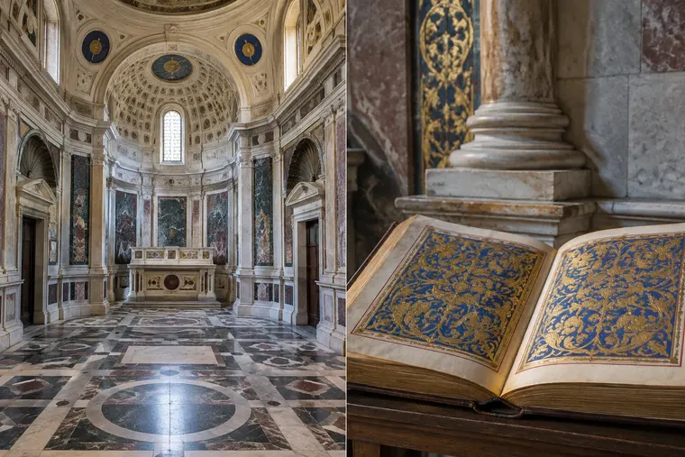 Gegenüberstellung: links Werk der Familie Medici in der Renaissance, rechts Werk im Mittelalter