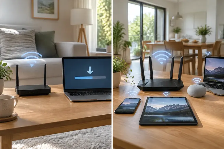 Gegenüberstellung: links Wi-Fi 5, rechts Wi-Fi 6