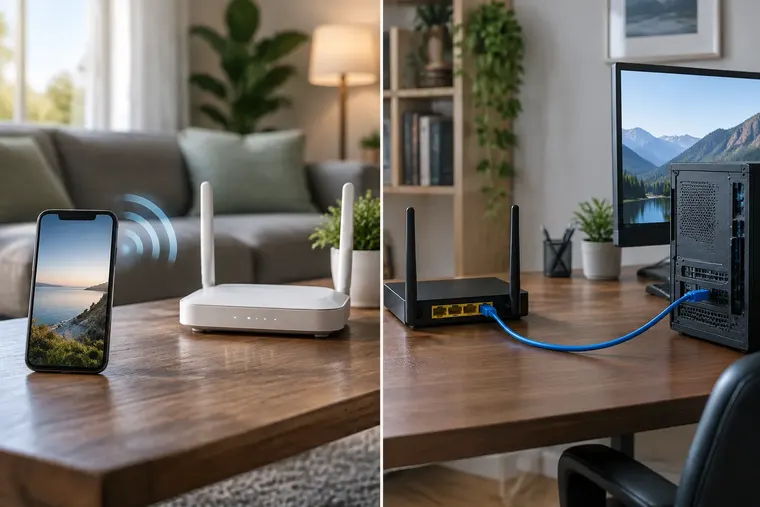 Gegenüberstellung: links WLAN, rechts LAN