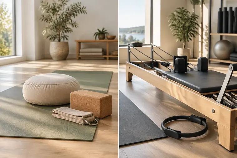 Gegenüberstellung: links Yoga, rechts Pilates