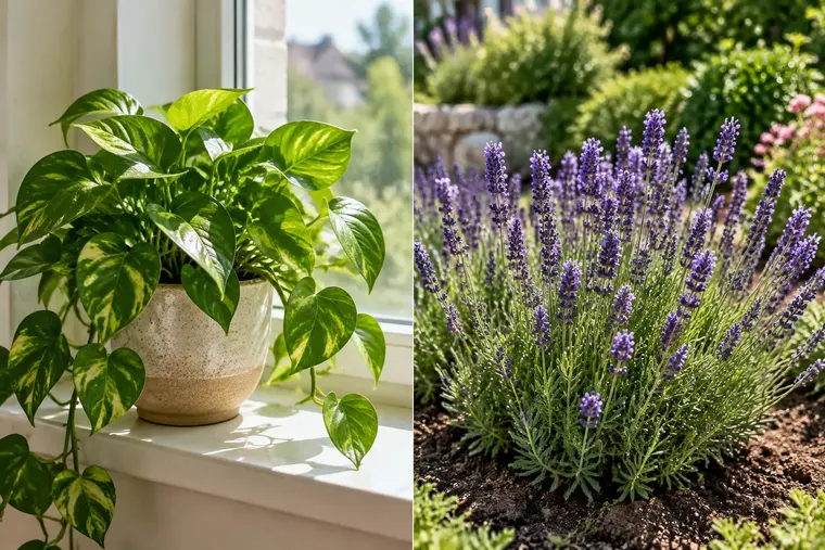 Gegenüberstellung: links Zimmerpflanze, rechts Gartenpflanze